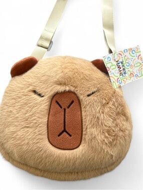 Plush Capybara Crossbody Bag for Kids - Tan